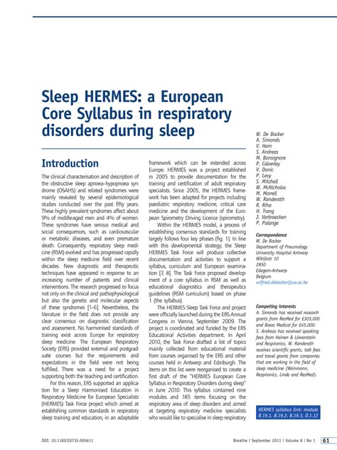 Sleep HERMES: a European Core Syllabus in 